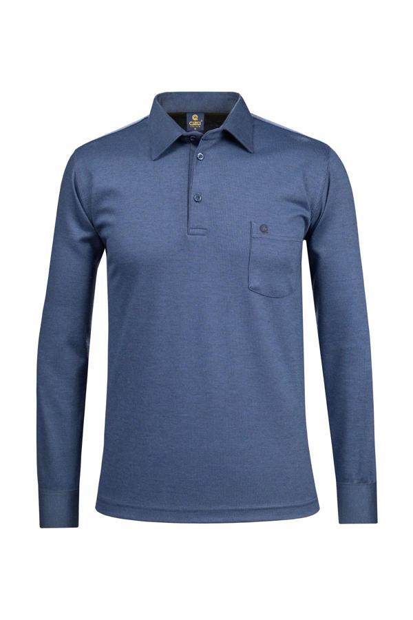 Çizgi Triko Erkek Büyük Beden Gömlek Yaka Kol Manşetli Triko Sweat 4249BAT Indigo - Image 1