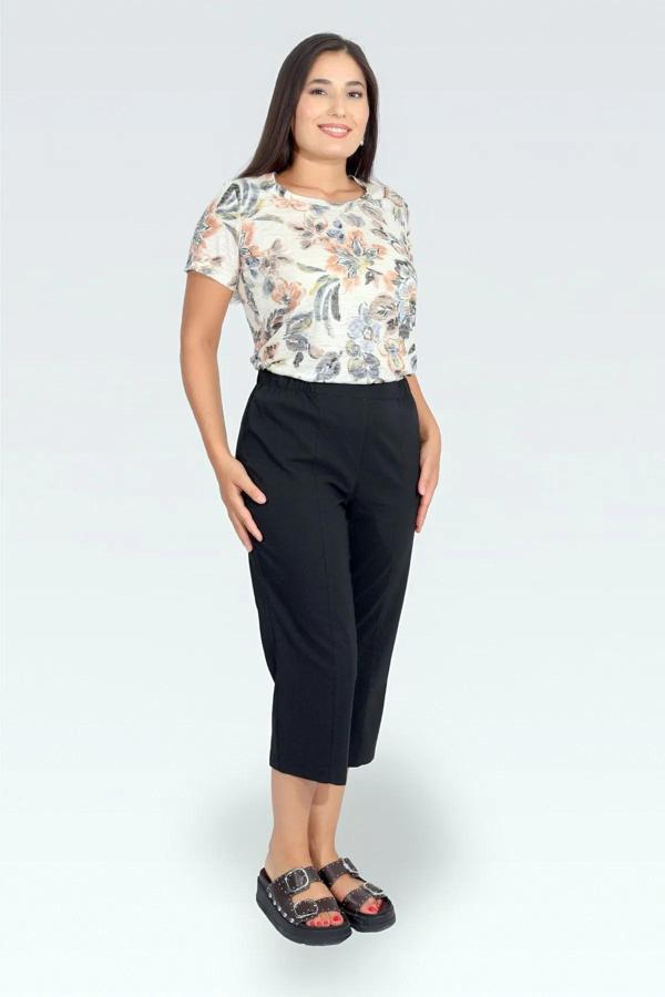 Tolga Saraçoğlu Kadın İnce Kumaş Beli Lastikli Rahat Kesim Kapri 30267 Siyah - Image 1