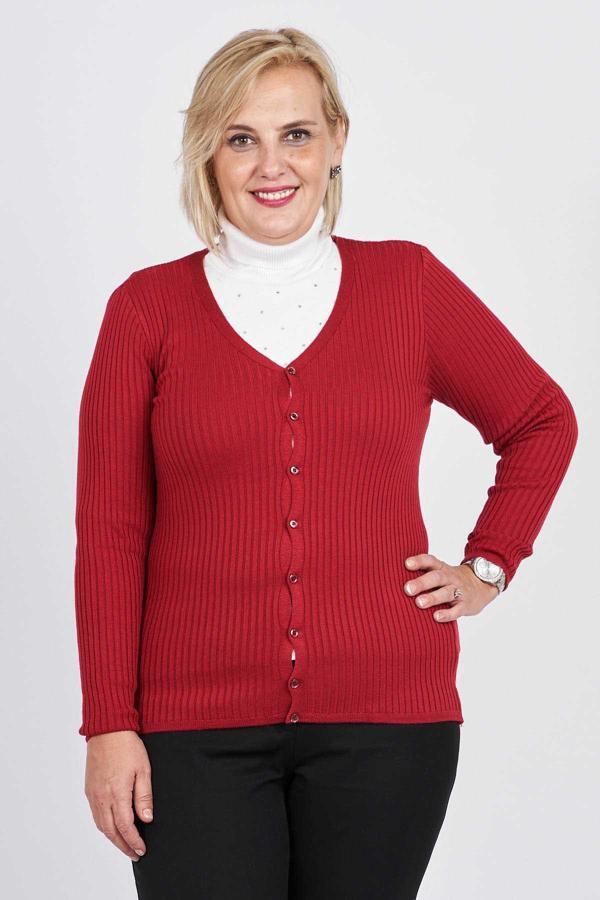 Büşra Triko Kadın Düğmeli V Yaka Hırka 3997258 Kırmızı - Image 1