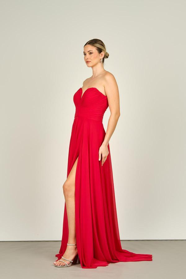 Şeref Vural Kadın Straplez Uzun Abiye Elbise 5437021 Kırmızı - Image 1