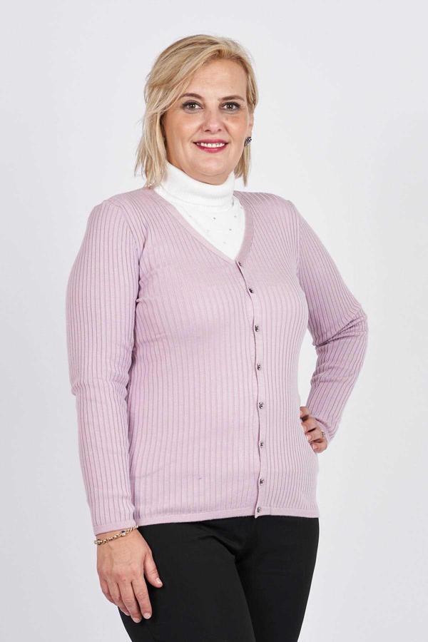 Büşra Triko Kadın Düğmeli V Yaka Hırka 3997258 Pudra - Image 1