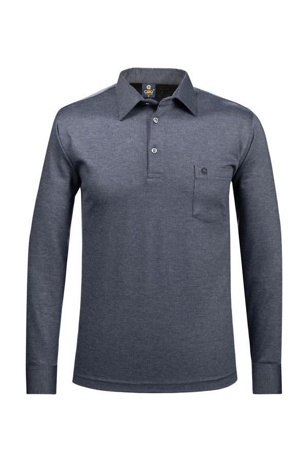 Çizgi Triko Erkek Gömlek Yaka Kol Manşetli Cepli Sweat 4249 Gri - Image 1