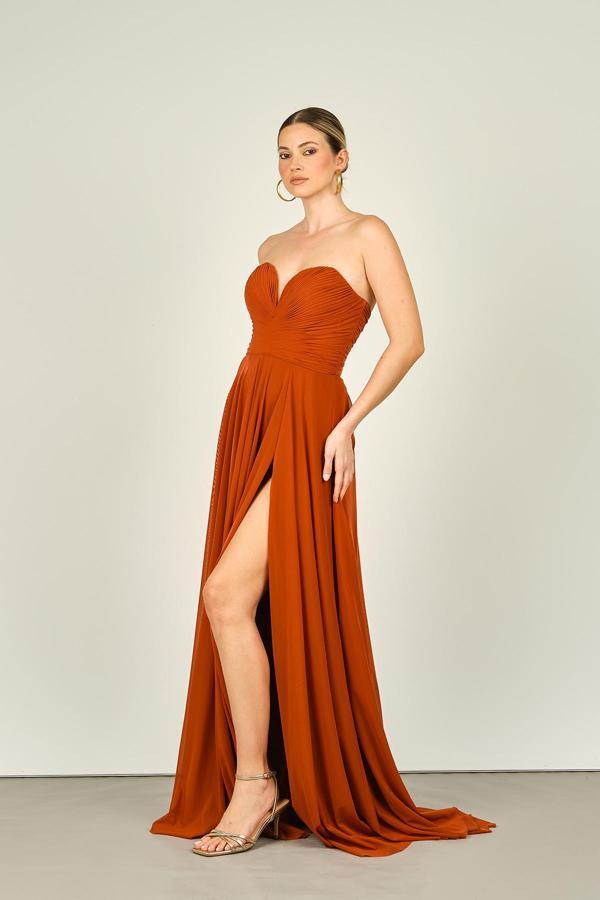 Şeref Vural Kadın Straplez Uzun Abiye Elbise 5437021 Kiremit - Image 1