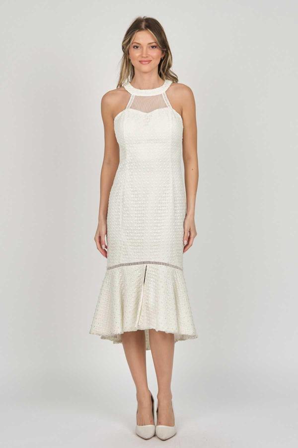 Juzenna Kadın Midi Boy Abiye Elbise 4451922 Ekru - Image 1