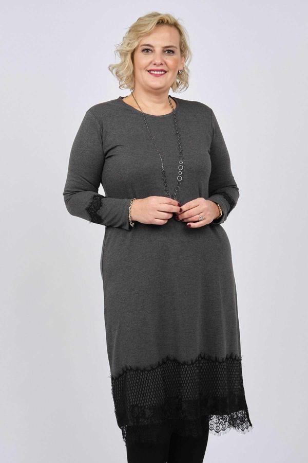 Ced Kadın Dantel Detaylı Aksesuarlı Elbise 47220585 Antrasit - Image 1