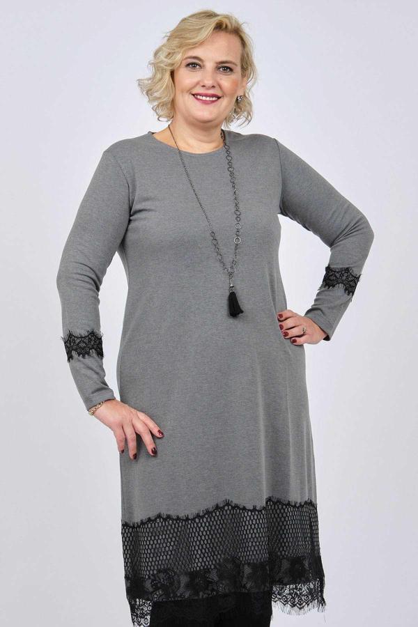 Ced Kadın Dantel Detaylı Aksesuarlı Elbise 47220585 Gri - Image 1