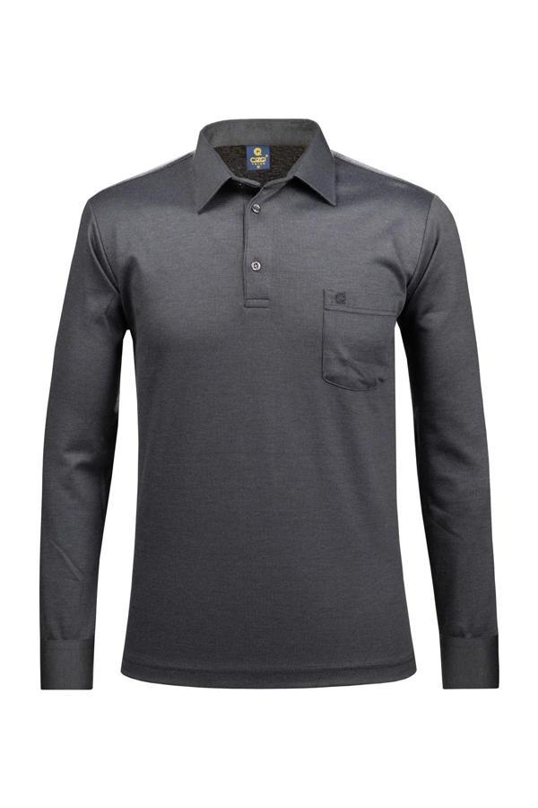 Çizgi Triko Erkek Büyük Beden Gömlek Yaka Kol Manşetli Triko Sweat 4249BAT Siyah - Image 1