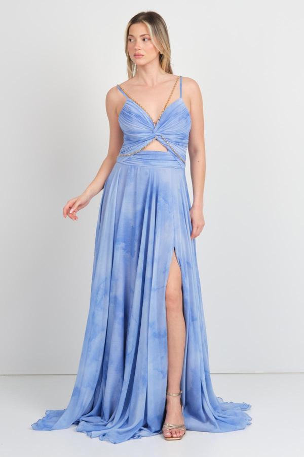 Ömür Inn Kadın İp Askılı Pencere Detaylı Şifon Maxi Abiye Elbise 4467 Kraliyet Mavisi - Image 1