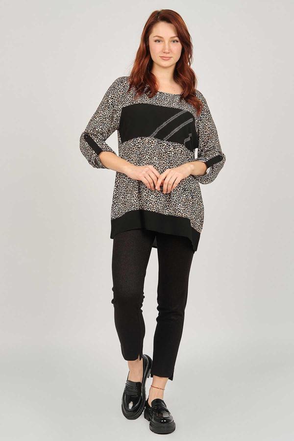 Flaş Triko Kadın Leopar Desenli Bluz 3320233 Kahverengi - Image 1