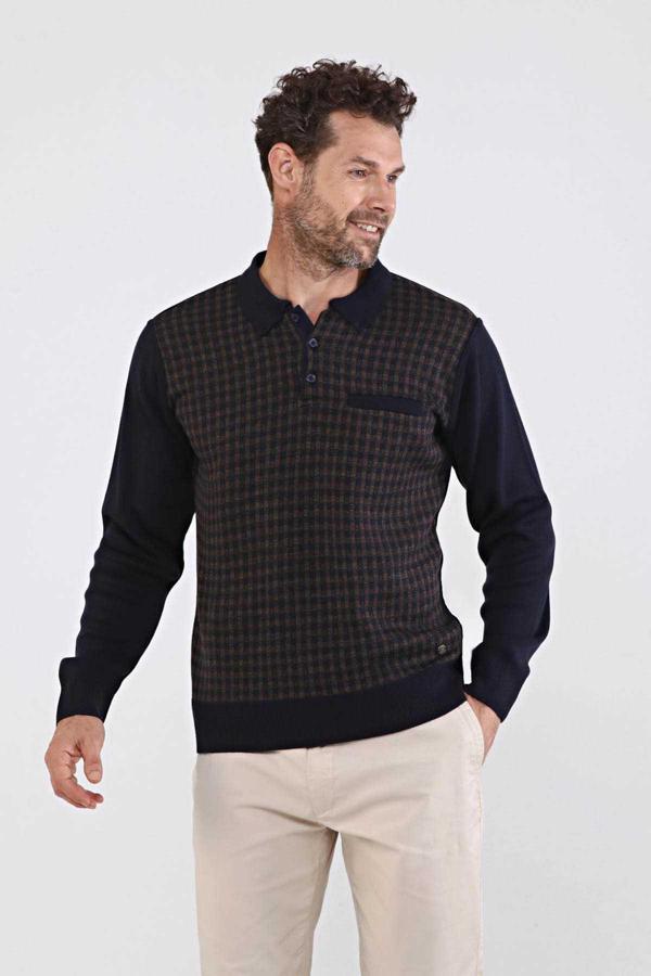 Çizgi Triko Erkek Polo Yaka Çelik Örgü Triko Kazak 4605F Lacivert - Image 1