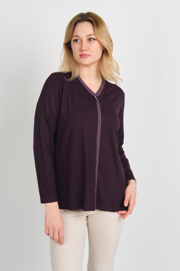 Detay Triko Kadın V Yaka Taş Detaylı Uzun Kol Bluz 4506 Mor - Image 1