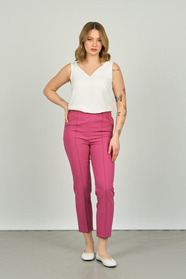 FA Pantolon Kadın Bilek Boy Önden Çizgi Dikişli Dar Kalıp Pantolon 6000 Fuşya - Image 1