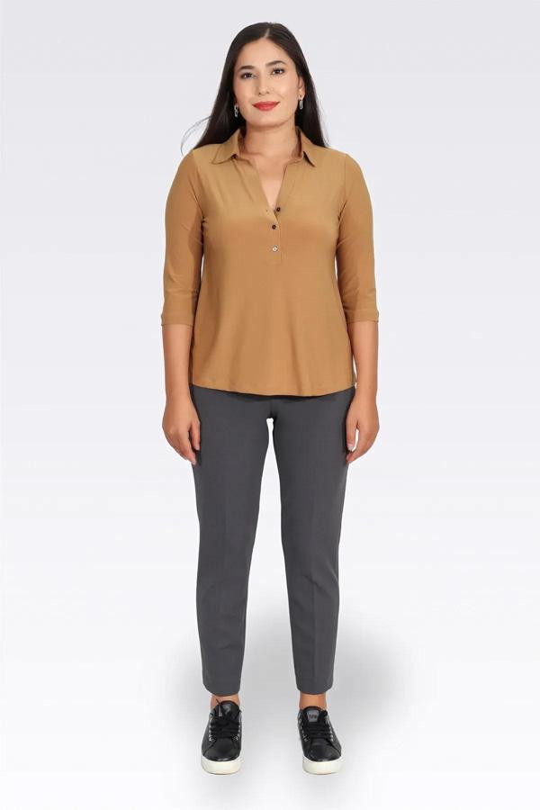 Tolga Saraçoğlu Kadın Dar Paça Bilek Boy Krep Dokulu Pantolon 0083 Gri - Image 1