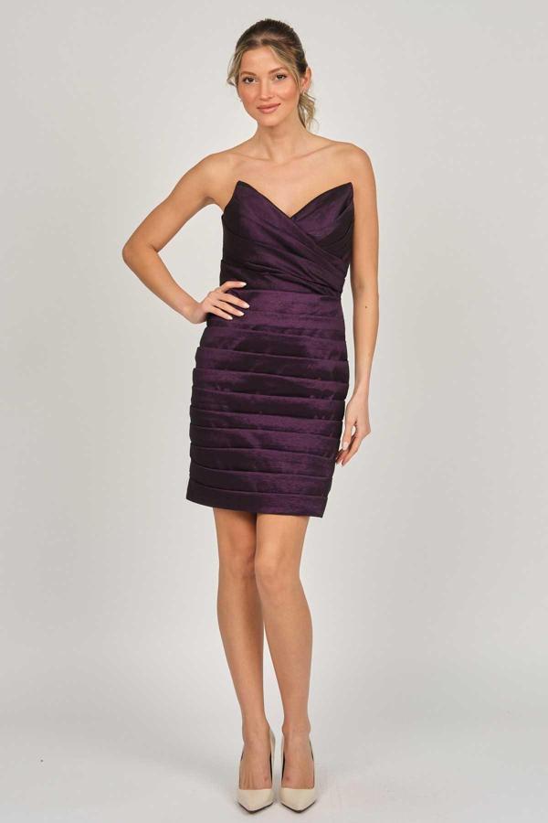 Şeref Vural Kadın Kısa Abiye Elbise 5438015 Mürdüm - Image 1