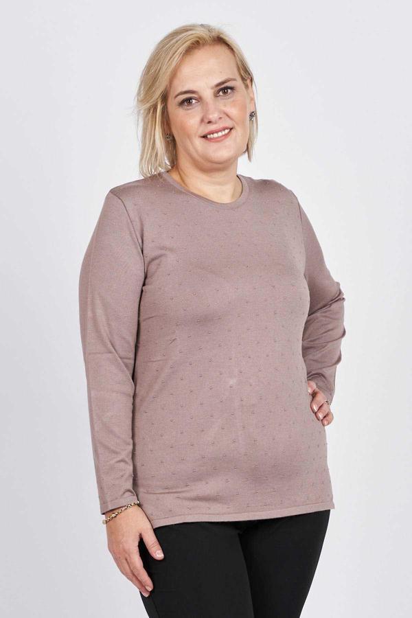 Büşra Triko Kadın Yuvarlak Yaka Triko Kazak 3997250 Vizon - Image 1