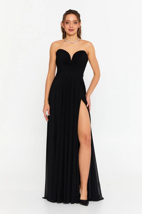 Şeref Vural Kadın Straplez Derin Yırtmaçlı Abiye Elbise 5437021 Siyah - Image 1