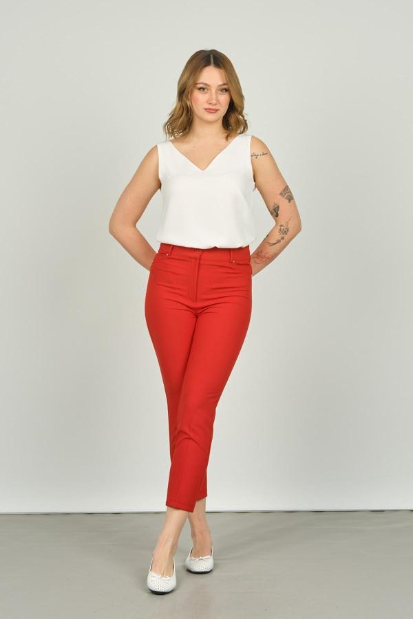 FA Pantolon Kadın Bilek Boy Dar Kalıp Pantolon 7410 Kırmızı - Image 1