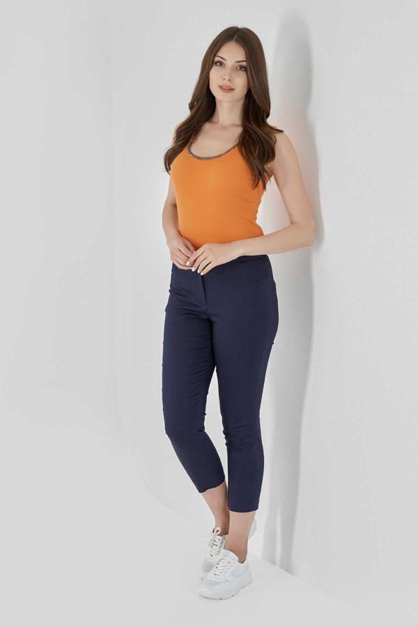 Tolga Saraçoğlu Kadın Dar Paça Kısa Pantolon 30046 Lacivert - Image 1