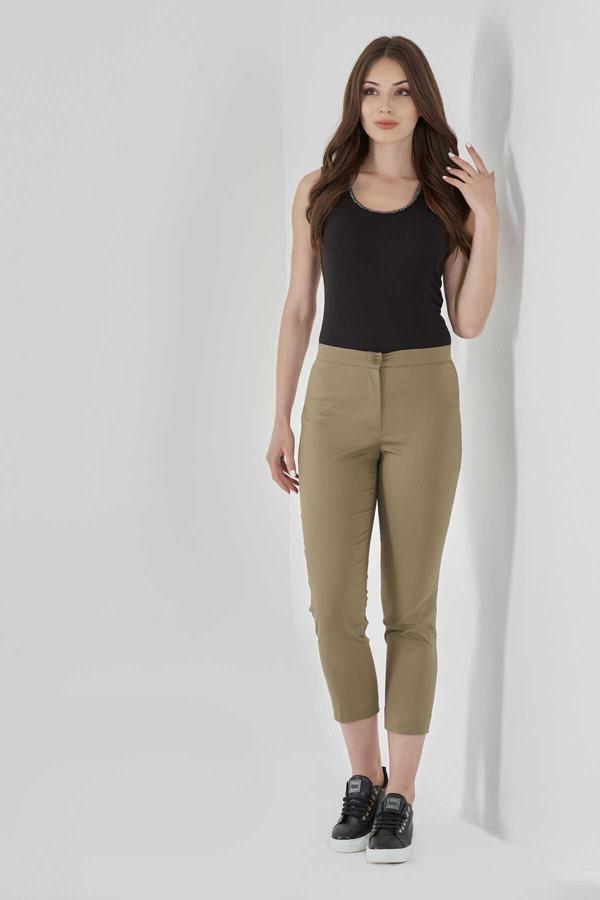 Tolga Saraçoğlu Kadın Dar Paça Kısa Pantolon 30046 Haki - Image 1