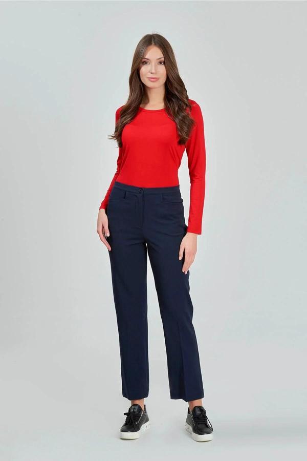 Tolga Saraçoğlu Kadın Gizli Lastik Boru Paça Gabardin Pantolon 430082 Lacivert - Image 1