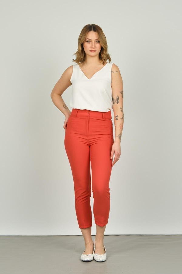 FA Pantolon Kadın Bilek Boy Dar Kalıp Pantolon 7410 Mercan - Image 1