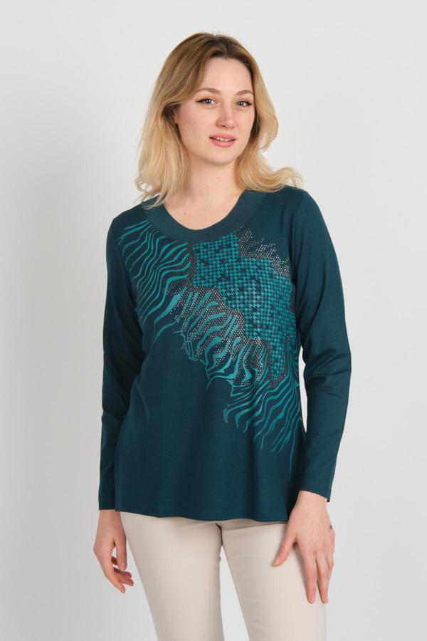 Detay Triko Kadın Desenli Uzun Kol Bluz 4541 Zümrüt - Image 1