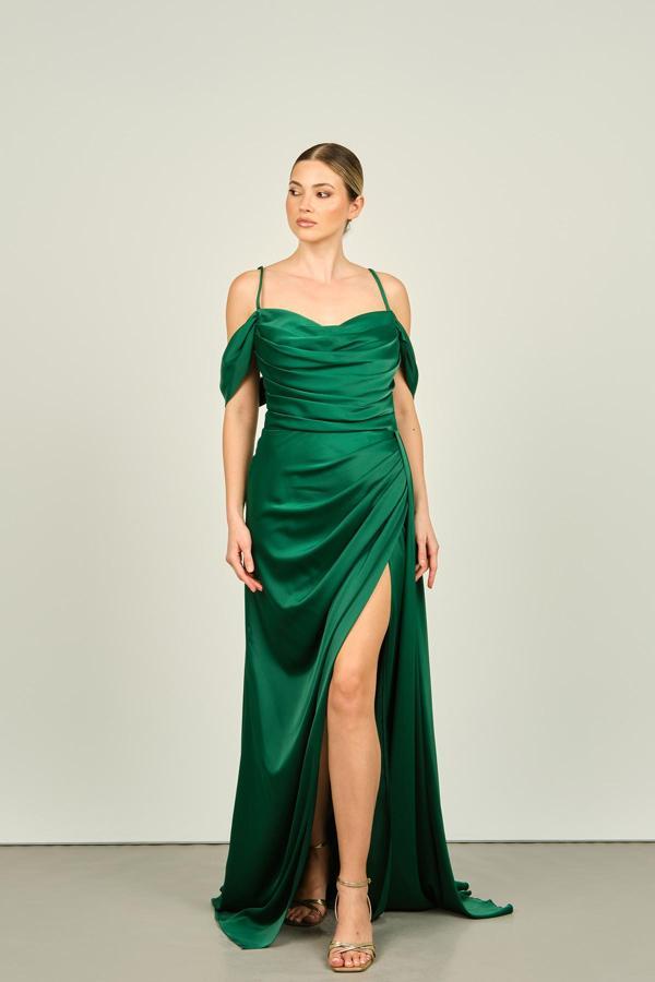 Saygın Kadın İp Askılı Uzun Abiye Elbise 0992449 Zümrüt - Image 1