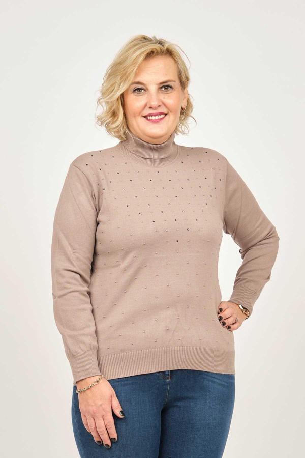 Büşra Triko Kadın Balıkçı Yaka Kazak 3998212 Vizon - Image 1