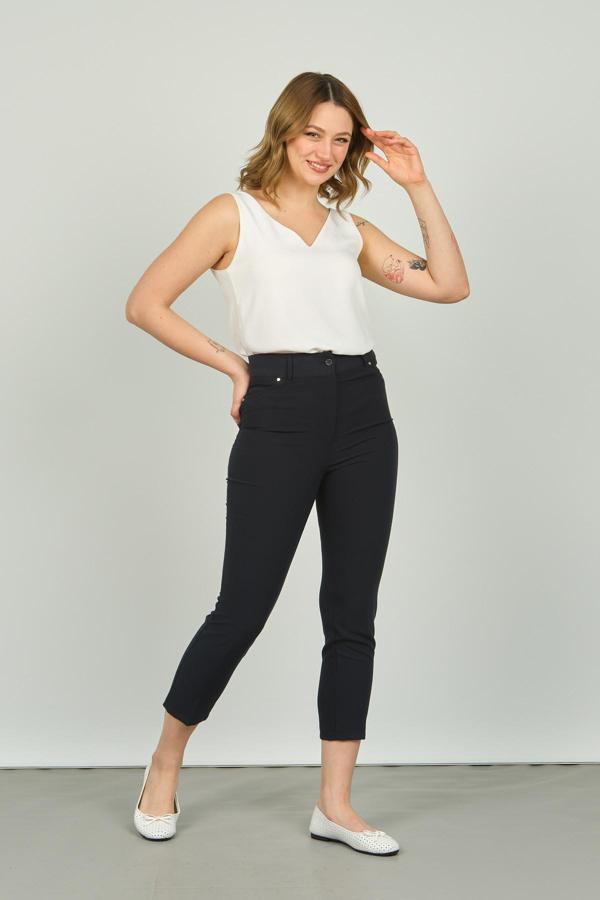 FA Pantolon Kadın Bilek Boy Dar Kalıp Pantolon 7410 Lacivert - Image 1