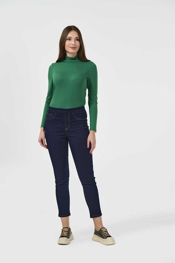 Tolga Saraçoğlu Kadın Beli Lastikli Dar Paça Kot Pantolon 30156 Lacivert - Image 1