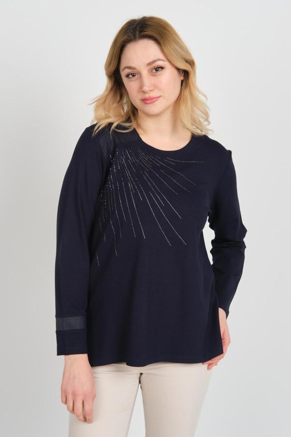 Detay Triko Kadın Taş İşlemeli Bisiklet Yaka Yanları Yırtmaçlı Anne Bluz 5750 Lacivert - Image 1