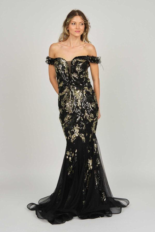 Saygın Kadın Straplez Uzun Abiye Elbise 0991368 Siyah - Image 1