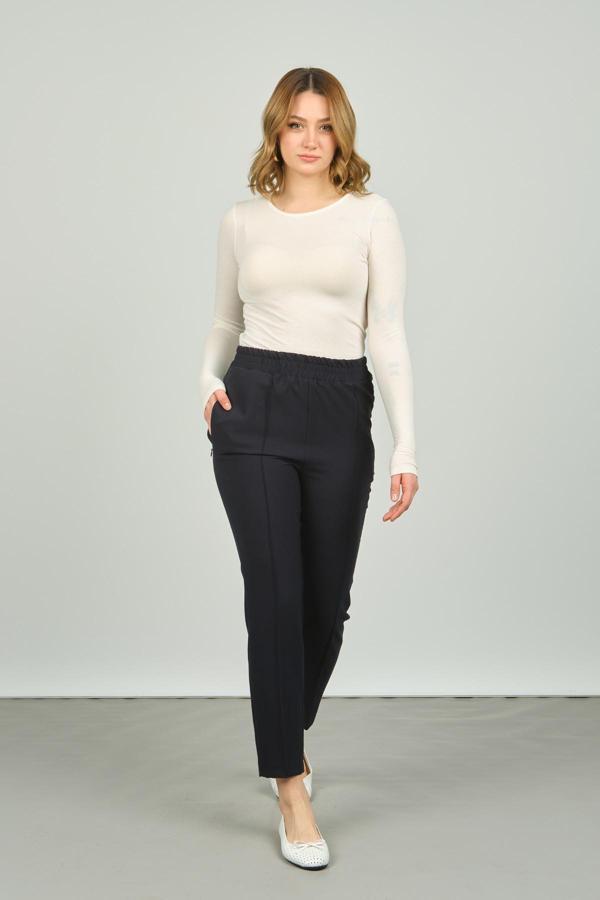 FA Pantolon Kadın Bilek Boy Önden Çizgi Dikişli Dar Kalıp Pantolon 6000 Lacivert - Image 1