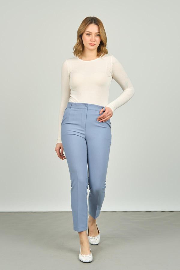 FA Pantolon Kadın Bilek Boy Çift Cep Dar Kalıp Pantolon 7001 Mavi - Image 1