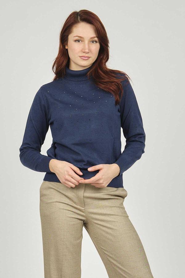 Büşra Triko Kadın Balıkçı Yaka Kazak 3998212 Indigo - Image 1