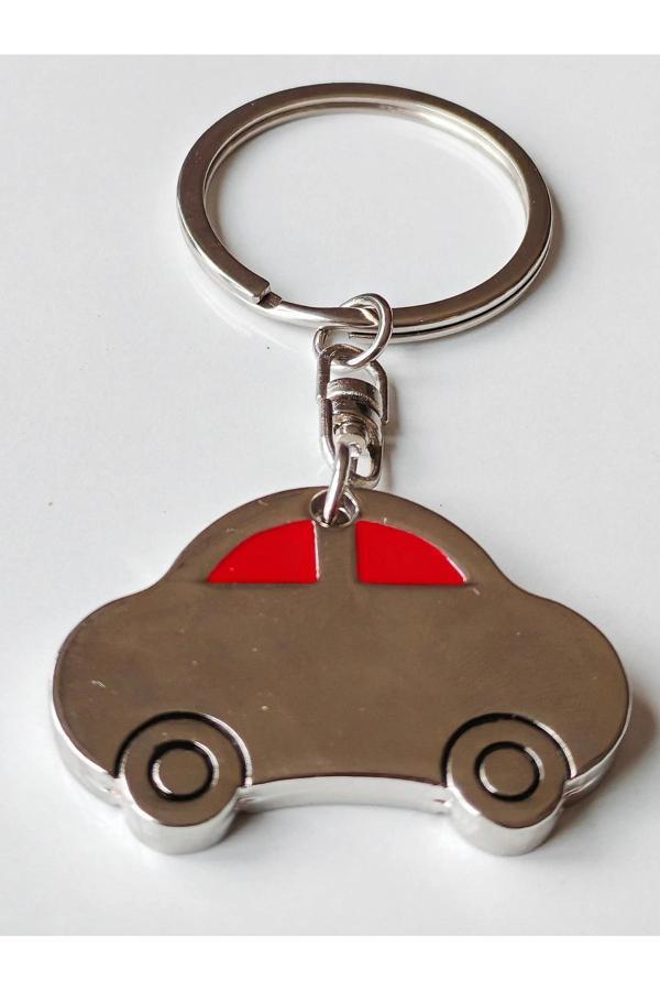 Metalik Renkli Çift Taraflı Kırmızı Camlı Vosvos Metal Anahtarlık - Image 1