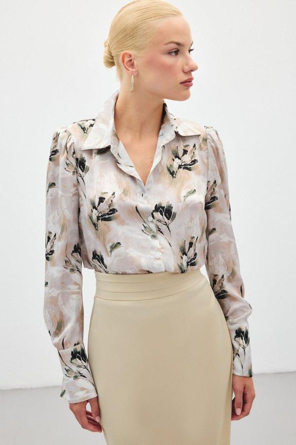 Vatkalı Desenli Gömlek - Haki - Image 1