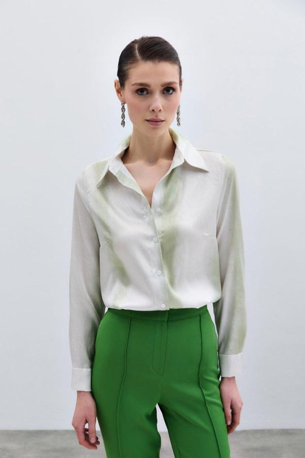 Desenli Klasik Gömlek - Çağla Yeşili - Image 1