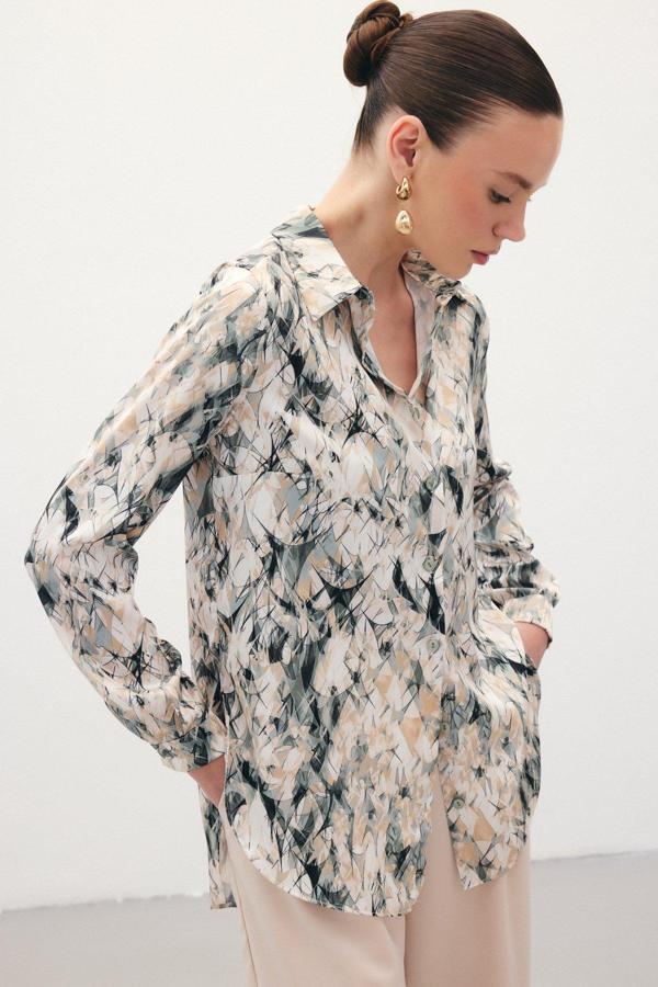 Klasik Desenli Gömlek - Haki - Image 1