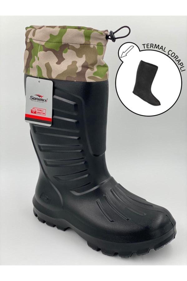 Sonimix Sonimix Eva Kauçuk -30°C'Ye Dayanıklı Yaz/Kış Çıkartılabilir Termal Çoraplı Konçlu Çizme Siyah - Image 1