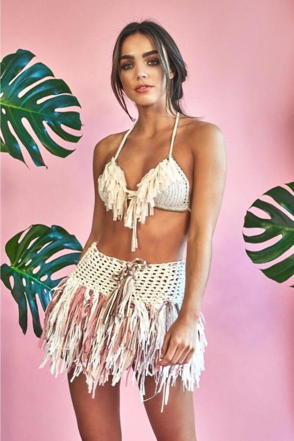 Major Butik Kadın Krem Saçaklı Püsküllü Bikini Üstü - Image 1