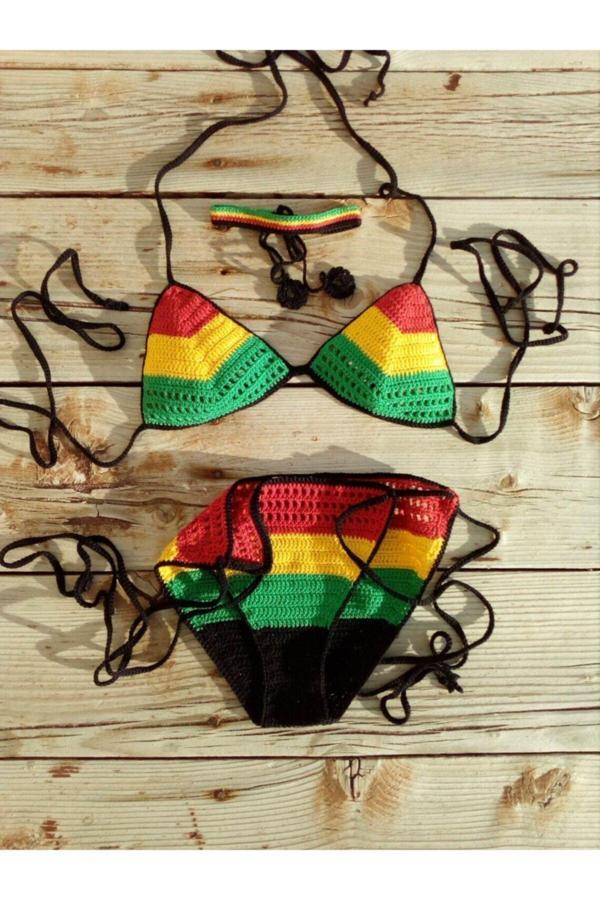 Major Butik Çizgili Tığ Örgü Bikini Takımı - Image 1