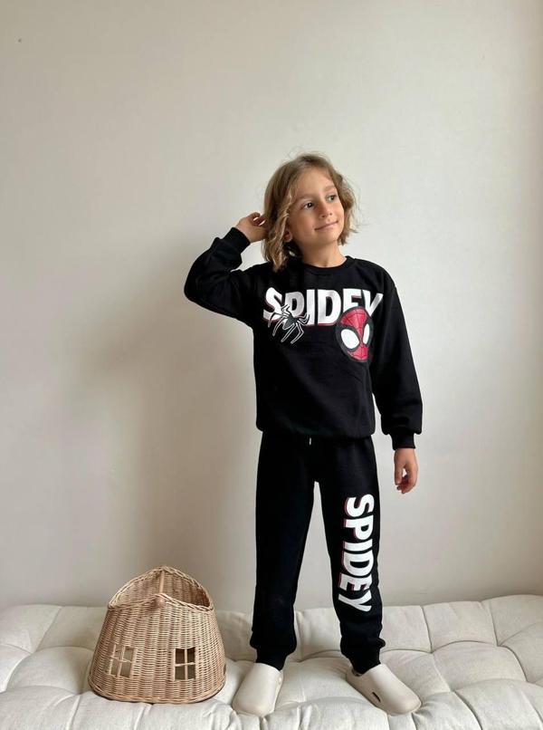 ERKEK ÇOCUK SPİDERMAN BASKILI 3 İPLİK ŞARDONLU EŞOFMAN TAKIMI - Image 1