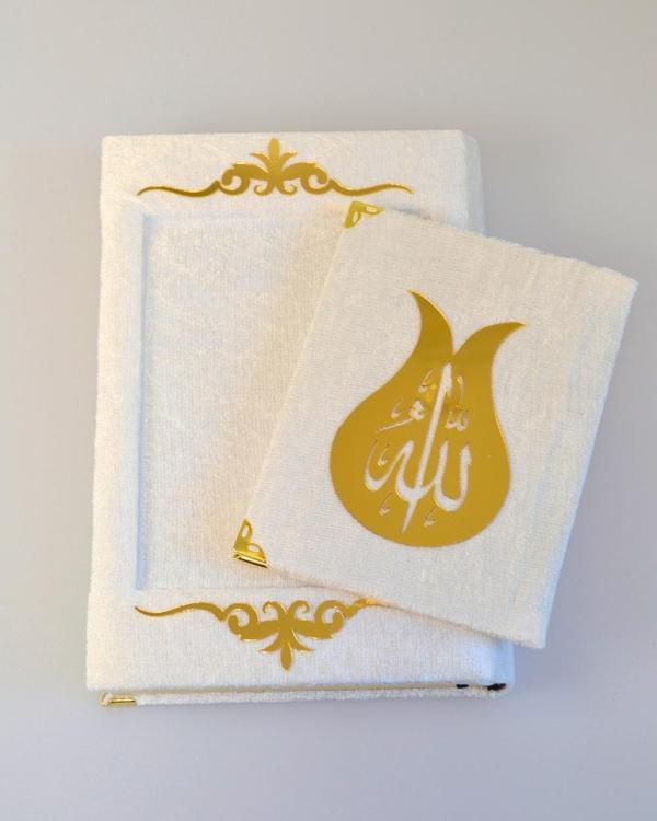 Pleksi Süslemeli Yasinli Kuran-ı Kerim Seti Beyaz - Image 1