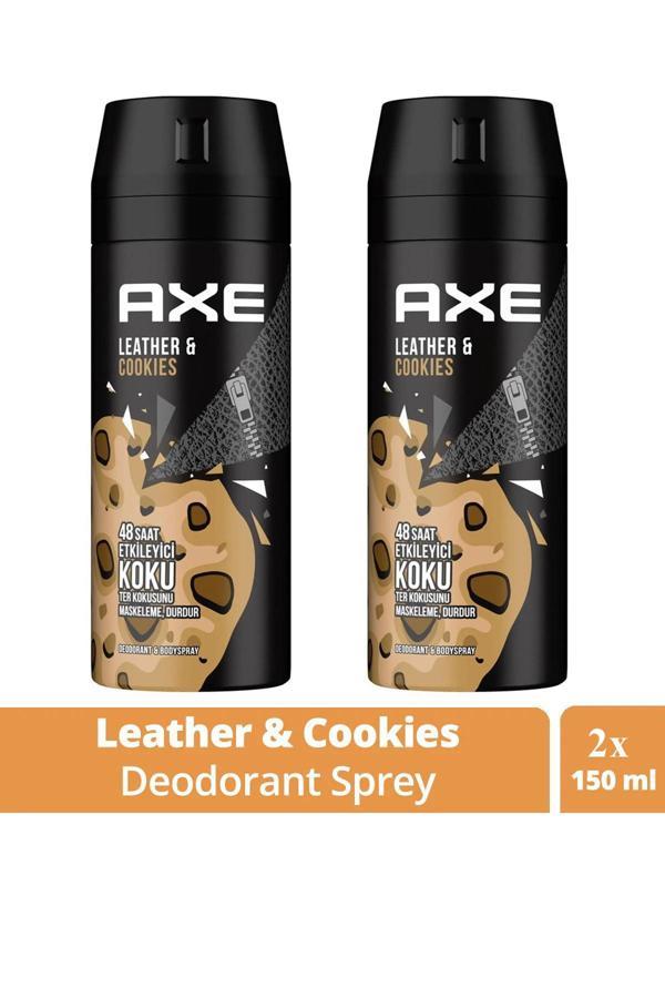 2 Adet Axe Erkek Sprey Deodorant Leather & Cookies 48 Saat Etkileyeci Koku 150 ml - Image 1
