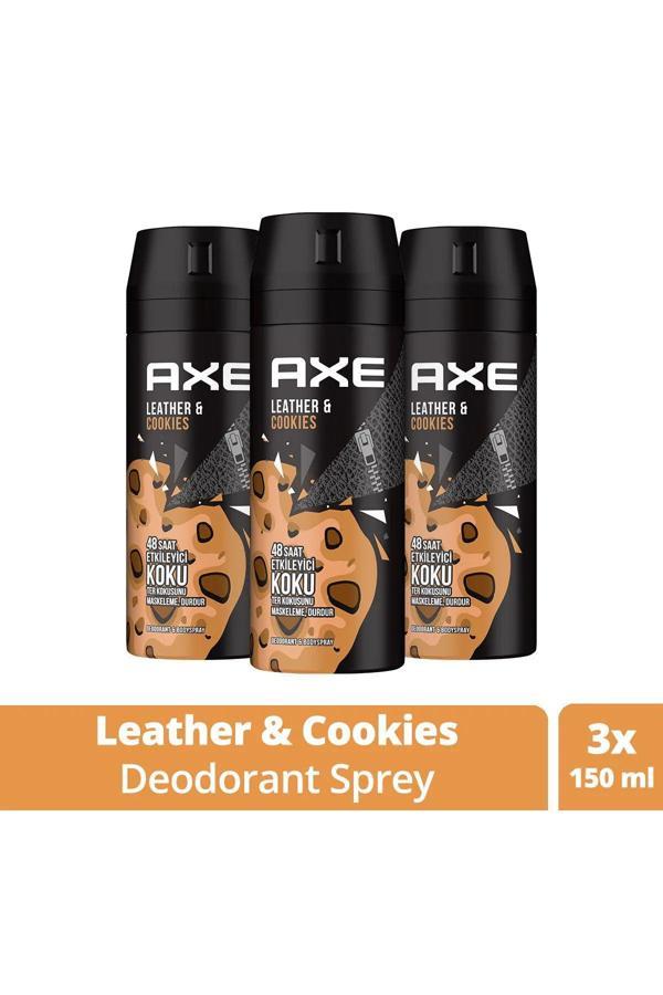 3 Adet Axe Erkek Sprey Deodorant Leather & Cookies 48 Saat Etkileyeci Koku 150 ml - Image 1