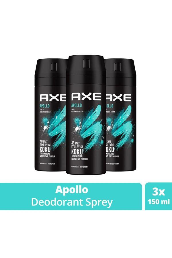 3 Adet Axe Erkek Sprey Deodorant Apollo 48 Saat Etkileyici Koku Vücut Spreyi 150 ml - Image 1