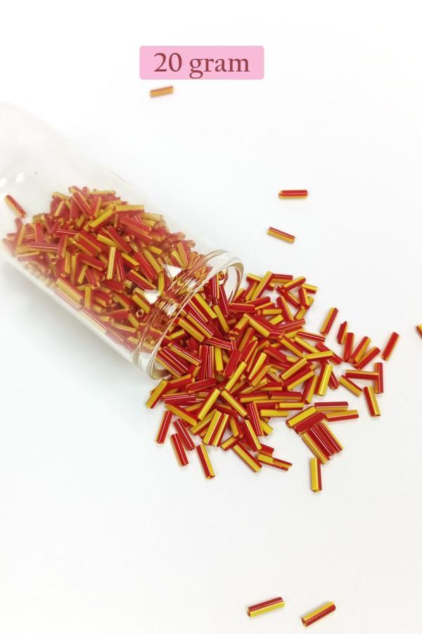 Uzun Boru Kesme Boncuk Çap 2mm Uzunluk 10 mm - 20 Gram - Sarı Kırmızı - BNC235 - Image 1
