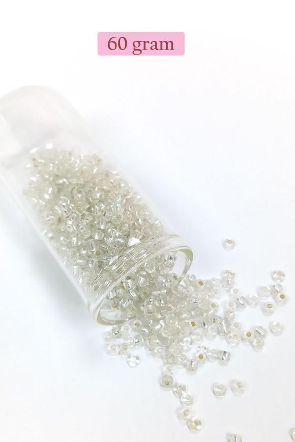 Dökme Cam Kum Boncuk (8/0) 3 mm - 60 Gram - Şeffaf Gümüş - BNC201 - Image 1