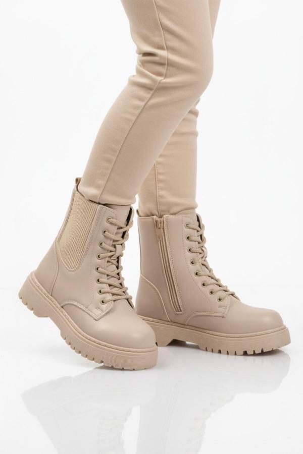 Bej Polarlı Kaymaz Soğuğa Dirençli Deri Çocuk Bot Tuno 07 F - Image 1